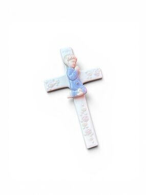 Vintage 2000 Authentic Russ Porcelain Cross Keepsakes with Girl Praying